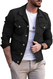 Men's Denim Jacket Casual Regular Fit Button Down Long Sleeve Jean Trucker Jacket - Black