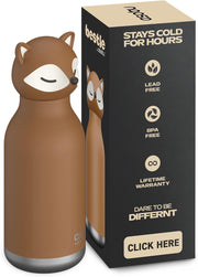Bestie Giraffe Kids Water Bottle, 16oz/460ml Stainless Steel - fox