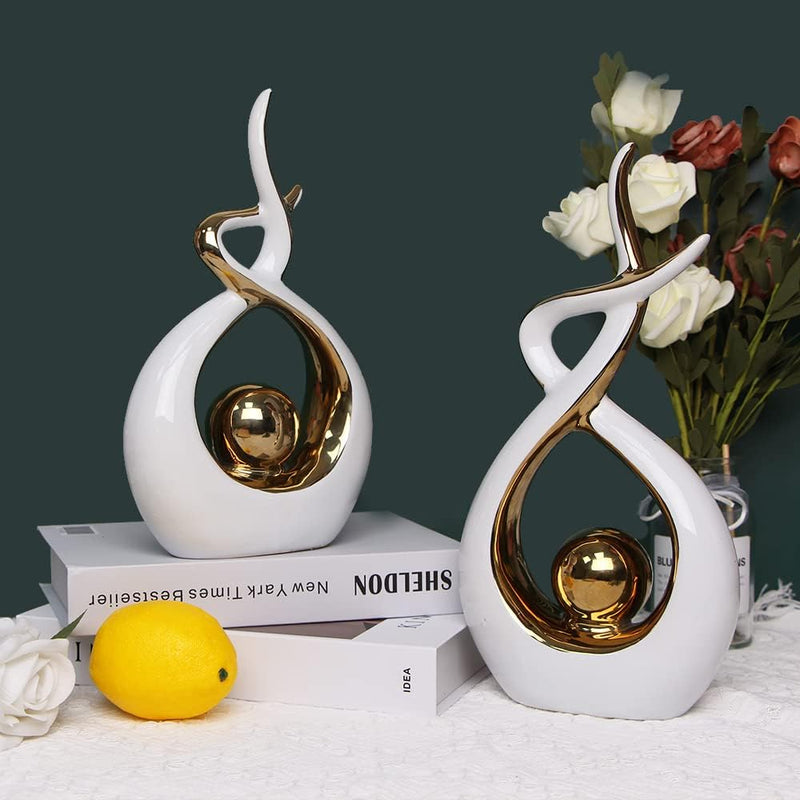 Norrclp Home Decor Modern Abstract Art Ceramic Statue Table Decorations for Dining Room Living Room Office Centerpiece, Green and Gold