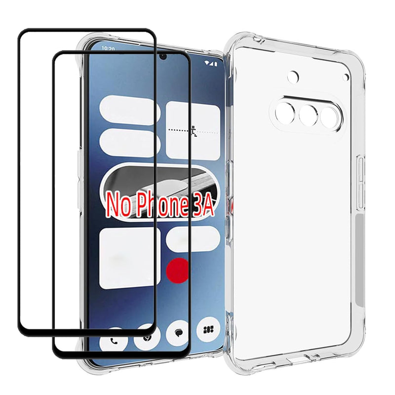 CNPUTAO for Nothing Phone 3a 5G Case with Screen Protector (2 Pieces) Slim Shock Absorption TPU Soft Edge Bumper with Reinforced Corners Transparent Protective Cover