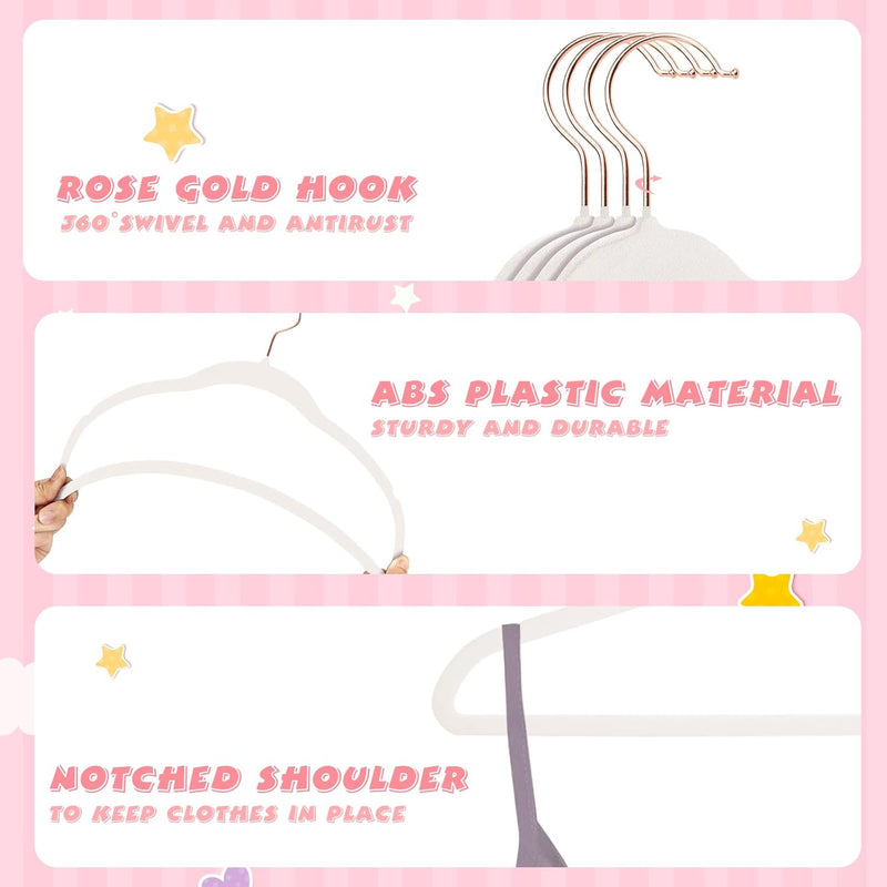 ManGotree Baby Velvet Hangers with Rose Gold Hook, Infant and Toddler Hangers, 27.8cm No-Slip Children Hangers, Ultra Thin Space Saving, Sturdy Kids Clothes Hangers 15 Pack(Blue)