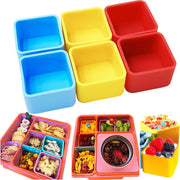 Silicone Bento Lunch Box Dividers Reusable Bento Box Containers Bundle Accessories- Non-Toxic, BPA Free, Dishwasher Safe - Square(Blue+Yellow+Red)