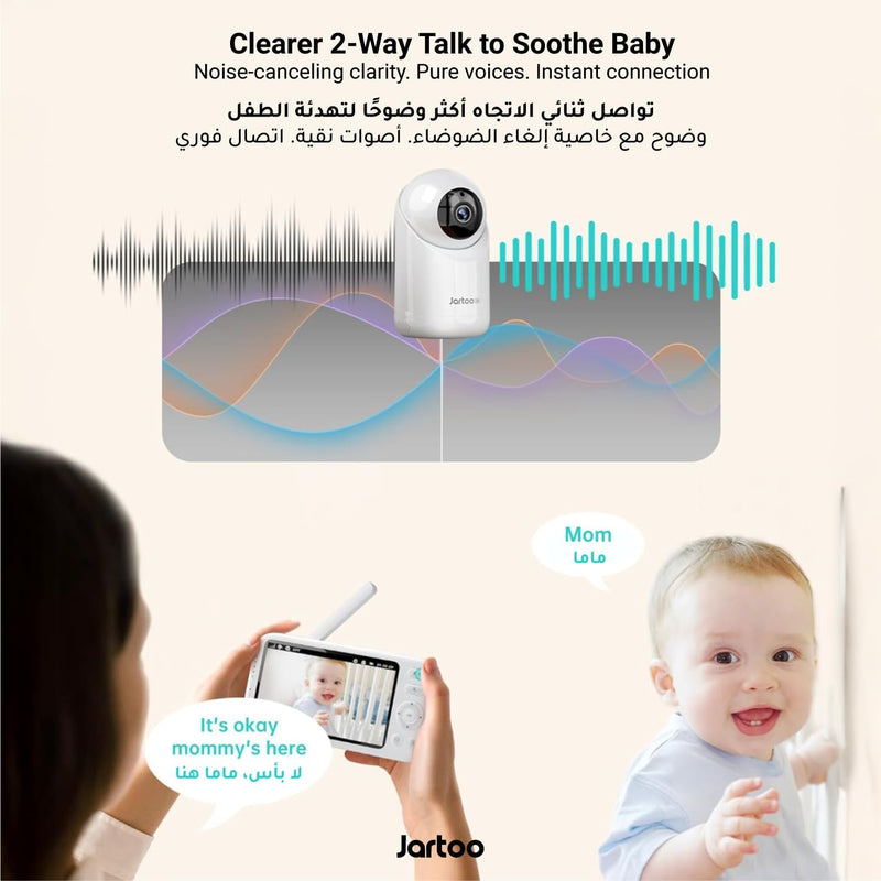 Jartoo 2K Video Baby Monitor with 2 Cameras and Audio, 1860ft Long Range Baby Monitor No WiFi, 5.5" Split Display, VOX - AI Cry Detect, ANR, IR Night Vision, 2-Way Audio, 6000mAh