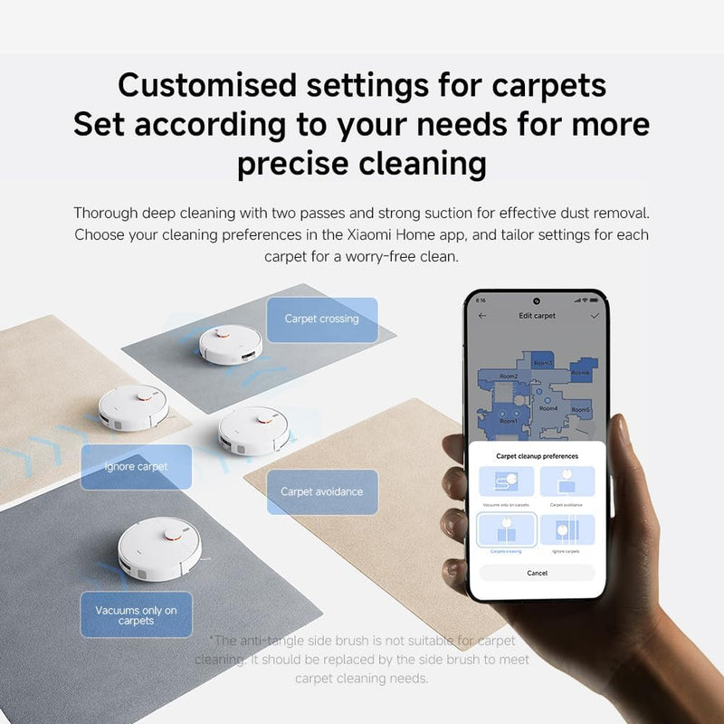 Xiaomi Robot Vacuum H40, 10000Pa powerful suction, LDS Navigation, Smart Mapping, Anti-tangle brush, Auto Dust Emptying, 180min Runtime, Works with Xiaomi Home App, Voice Control