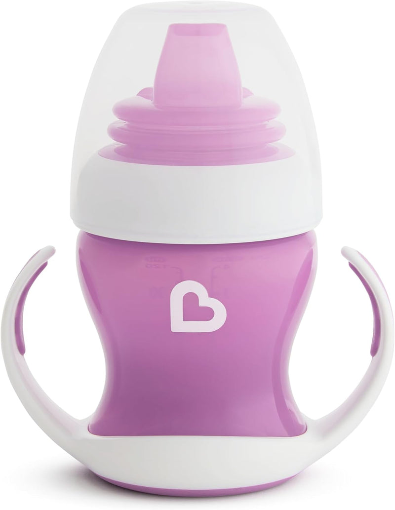 Munchkin Gentle Transition Trainer Cup, Spout transition from bottle to spill proof cup, leak proof and anti-slip handle for Baby/infant, boys and girls, 4oz Cpacity,4 months and above, Pink