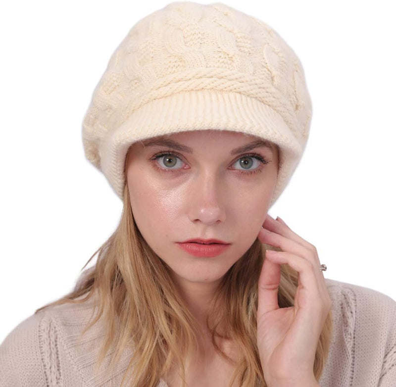 Muryobao Women's Winter Warm Slouchy Cable Knit Beanie Skull Hat with Visor