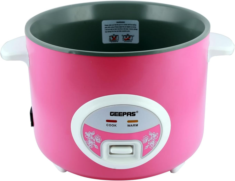 Geepas 1.8L Rice Cooker/Steamer with Non-Stick Cooking Pot | 700W | Automatic Cooking, Steam Vent Lid & Simple One Touch Operation |Make Rice, Steam Healthy Food & Vegetables | 2 Year Warranty