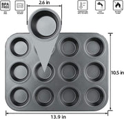 Cake Bakeware Mould, Carbon Steel Muffin Pan, 12 Cavity Bakeware Non-Stick Cake Baking Pan, Mini Pie Pans, Carbon Steel Muffin Tray, Standard Baking Pan Mold for Oven Baking - BLACK 12 cavity, Standard