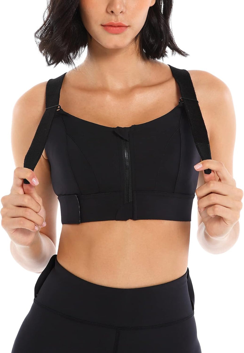 Sports Bra for Women High Impact Work Out Bra with Support Front Zipper Gym Padded Bras with Adjustable Straps