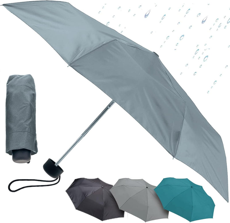 Lewis N. Clark Portable Mini Travel Umbrella, Windproof & Water Repellent Fabric, 1 Year Warranty - Grey