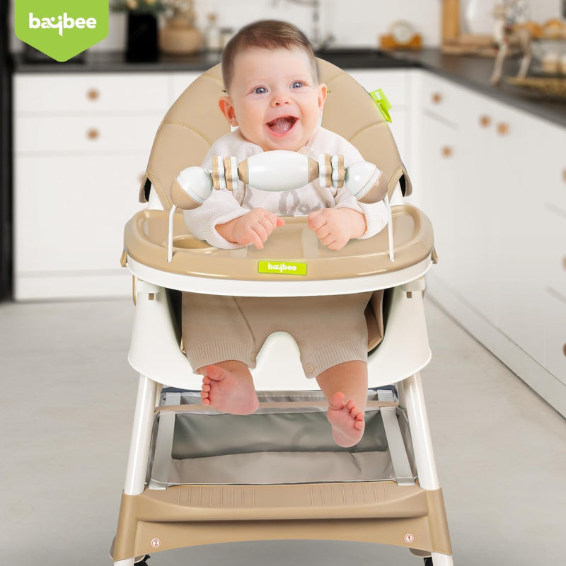 Baybee Baby High Chair for Kids with Adjustable Height and Footrest, Toddler Walker Feeding Booster Chair Seat for Baby with Tray, Wheel, Safety Belt and Cushion For Babies 6 Month to 4 Year (Green)