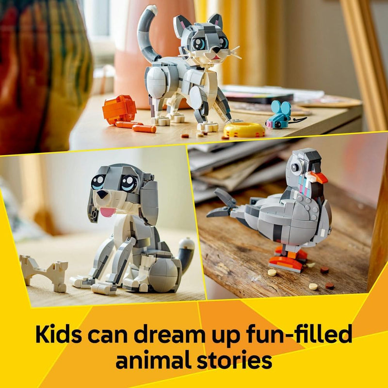 Creator 3in1 Playful Cat 31163 Cat Transforms into a Pigeon or Dog, Animal Figure Toy, Gift for 8+ Year Old Boys & Girls, 407 Pieces