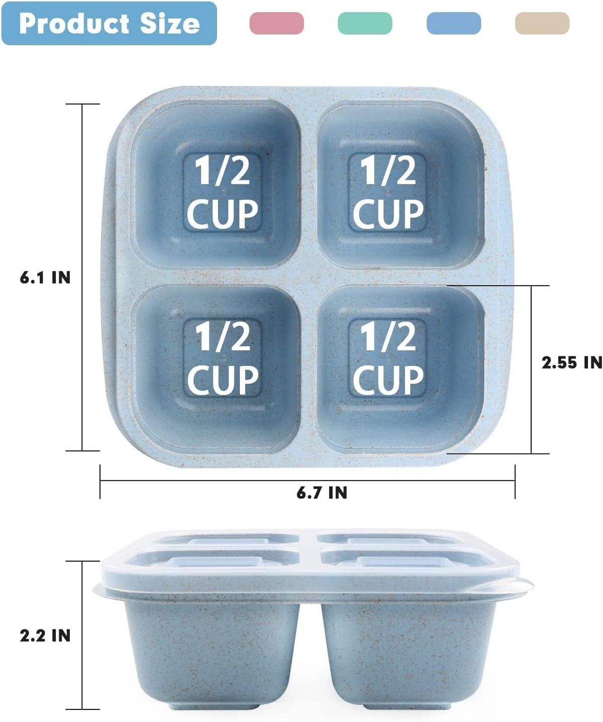JICUICUI 4 Pack Snack Containers, 4 Compartments Bento Snack Box, Reusable Meal Prep Lunch Containers for Kids Adults, Divided Food Storage Containers for School Work Travel – image 4