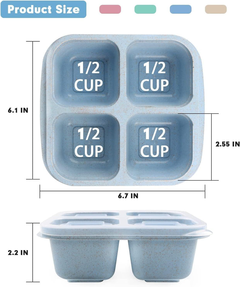 JICUICUI 4 Pack Snack Containers, 4 Compartments Bento Snack Box, Reusable Meal Prep Lunch Containers for Kids Adults, Divided Food Storage Containers for School Work Travel
