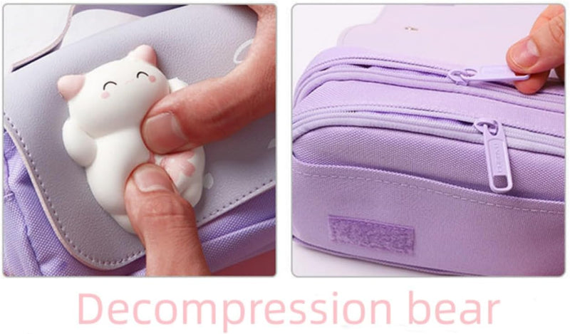 Pencil Case, Big Capacity Pencil Pouch Pen Bag Multi Compartments Office Stationery Makeup Bag Stress Release Pencil Case, Multi Use Storage for Students Girls Teens Adults (Purple)
