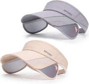 2 Pack Sun Golf Visor Hats for Women, Adjustable Retractable Brim Golf Cap Beach Hats for Women - Grey/Beige