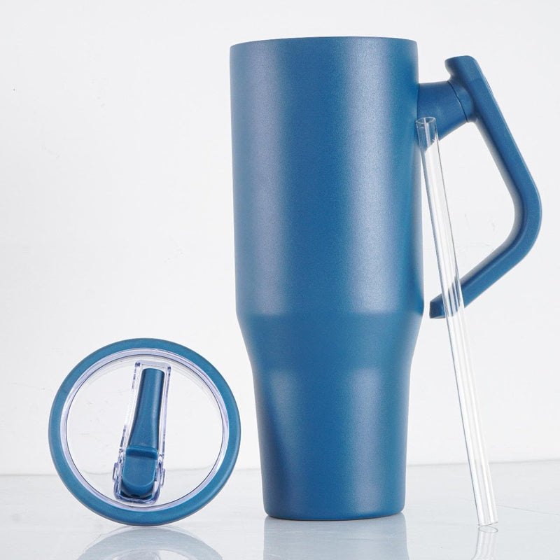 40 oz Tumbler with Handle and Straw - Leak Proof, Double Wall Vacuum Insulated Tumbler with 180° Rotatable Handle - Stainless Steel Coffee Tumbler for Hot and Cold Drinks (Deep Ocean)