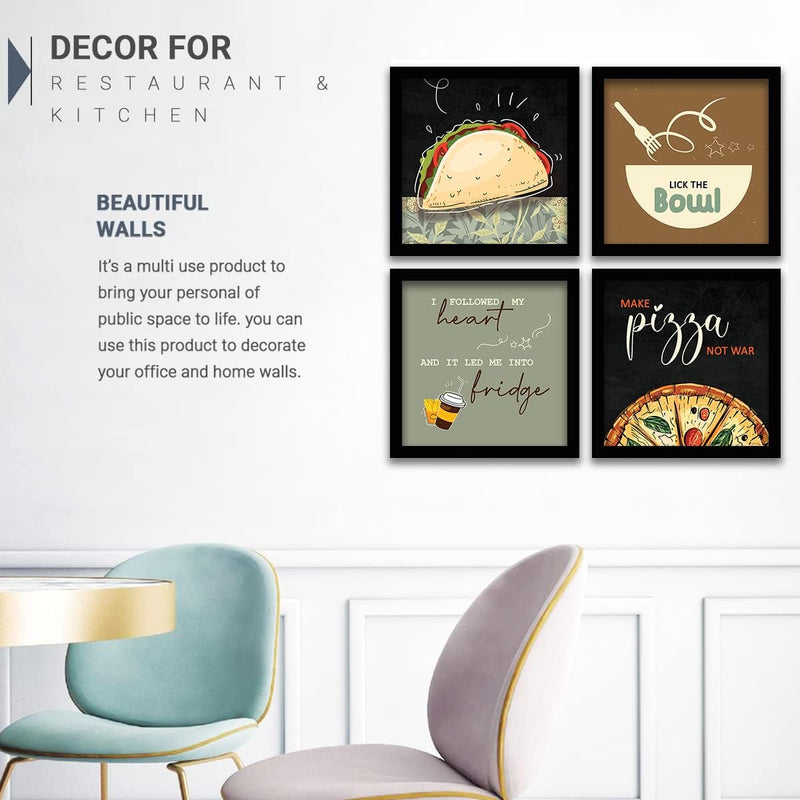 kotart Engineered Wood Photo Frames For Kitchen And Restaurant Wall Decoration - Food Quotes Decor Poster With Frame (11 Inch X 11 Inch, Multi) Design-2, Square)