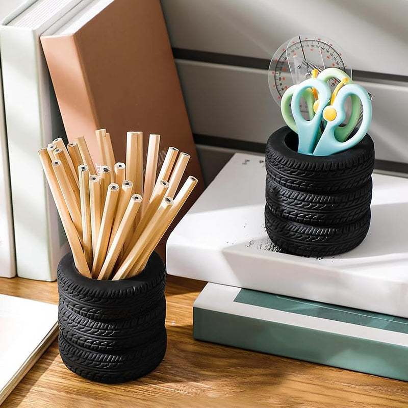 Goodern 2 Pcs Tire Shaped Planter Pencil Holder,Pen Holder for Desk Accessories Organizer,Tire Succulent Cactus Planter Pot,Pen Stand for Home,Office,Tabletop,Desk,Pen,Pencil,Makeup Brush Organizer