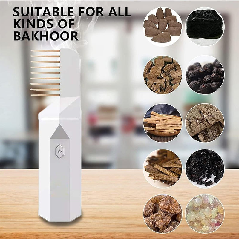 YU WELL Upgraded 2 in 1 Electric Comb Bakhoor Incense Burner Arabic Aroma Diffuser Mini USB Rechargeable for Personal Hair care Home Office & Car (PINK)
