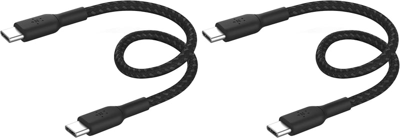 Belkin Fast Charge braided USB C to fast charger cable, USB type C charger cable fast charging for iPhone 15, Samsung Galaxy S23, Google Pixel, iPad, MacBook, Nintendo and more - 1m, White - 15CM (Pack of 2) Black