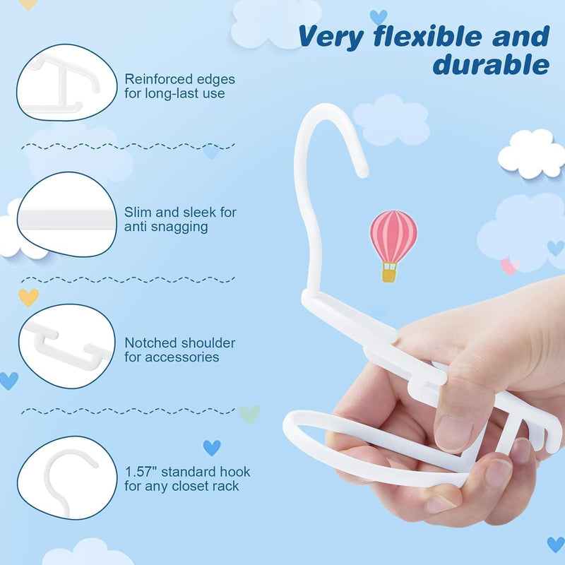 Benting 60PCS White Baby Nursery Wardrobe Hanger, Non-Slip Laundry Baby Pants Hanger for Newborn Clothes Gift, Ultra Thin Children's Hanger for Girls Boys Toddlers Kids