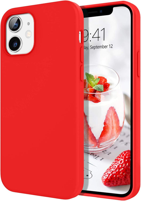 DOMAVER Case Compatible with iPhone 12 / iPhone 12 Pro Slim Smooth Liquid Silicone Soft Gel Rubber Microfiber Lining Cushion Protective Cover for iPhone 12/iPhone 12 Pro 5G 6.1 Inch (2020), Red - Red