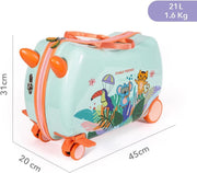 MILK&MOO Rideable Kids Suitcase Jungle Friends, Fun and Safe, Durable, Spacious, and Ergonomic Design, Enjoyable Journeys with 360-Degree Swivel Wheels,Suitable for Children Aged 2-6 Years