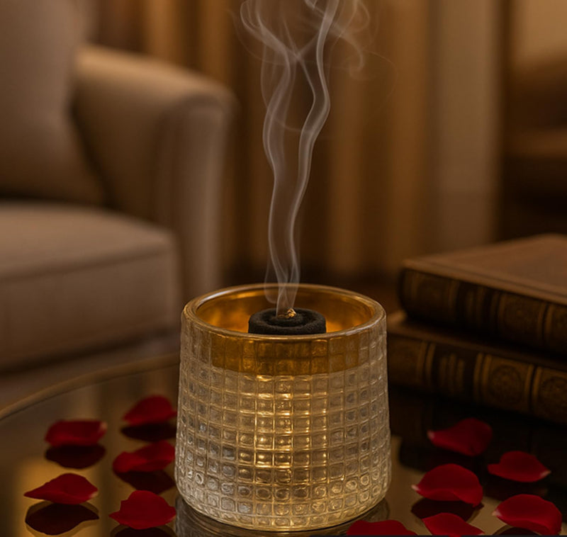 Crystal Glass Bakhoor Burner Oud burner Incense Bakhoor Charcoal Burner مبخرة عود,مبخرة بخور Frankincense Burner Madkhan Mabkhara Bakhoor Gold Incense Burner (Clear)