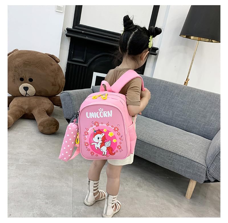 BBAUER Unicorn Backpack for Girls, Cute Kids School Bags with Pencil Pouch, Toddler Backpack, Lightweight Preschool Bookbag for Elementary Kids, for 3-12 Year Old, Pink