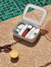 Small Cosmetic Bag for Purse Mini Makeup Bag for School Cute Clear Make Up Pouch for Travel Tiny Leather White Make Up Organizer Case for Backpack Toiletry Bag Waterproof Square Pouch with Zipper