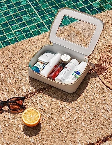 Small Cosmetic Bag for Purse Mini Makeup Bag for School Cute Clear Make Up Pouch for Travel Tiny Leather White Make Up Organizer Case for Backpack Toiletry Bag Waterproof Square Pouch with Zipper