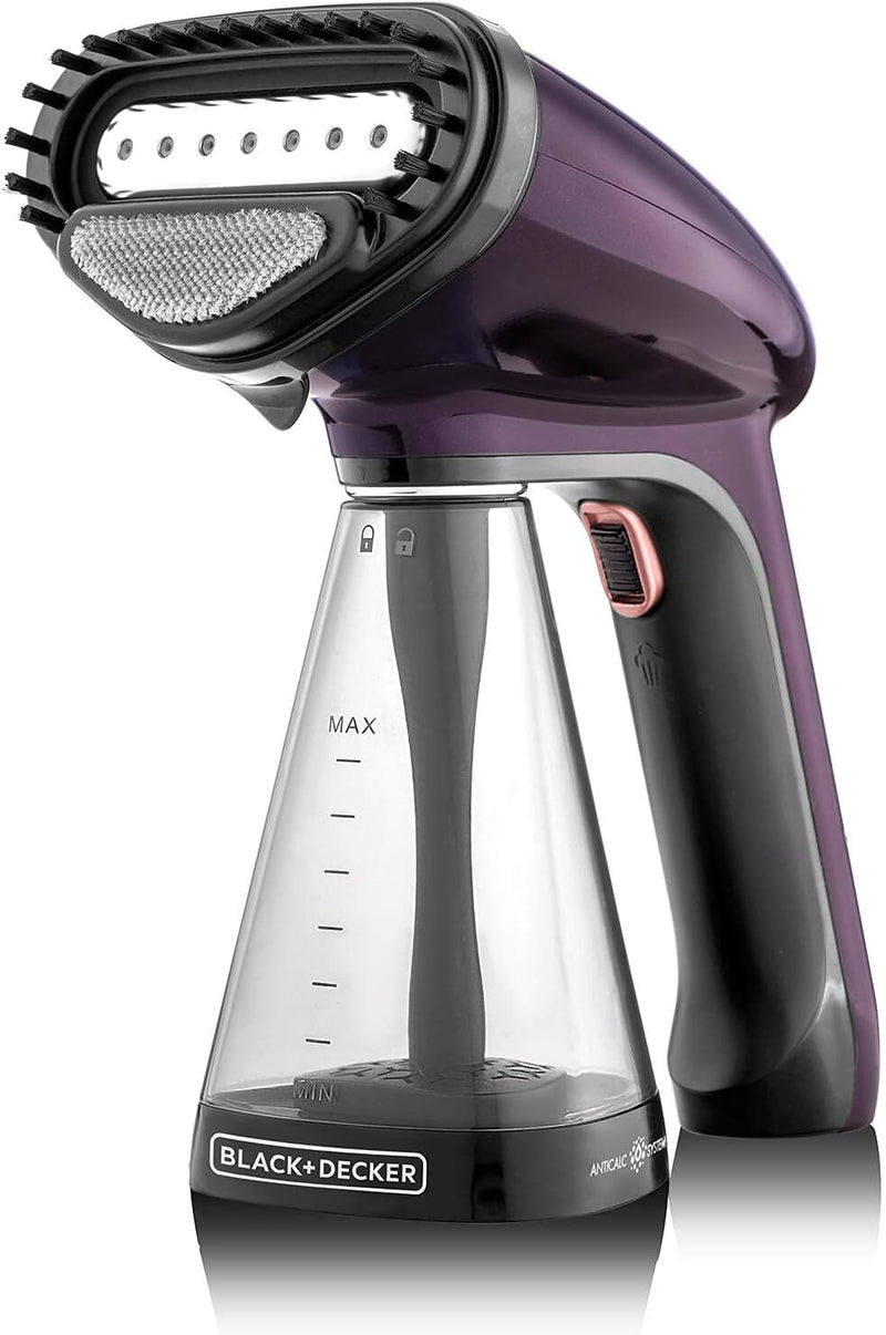 BLACK+DECKER Handheld Garment Steamer, 1500W, 21g/min Steam, 40s Fast Heat-Up, Universal Bottle Adaptor, 260ml Detachable Tank, Purple, HST1500-B5 - 1500 W