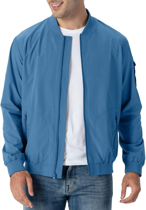 Men's Lightweight Bomber Jacket Flight Golf Casual Active Shell - 01 Denim Blue