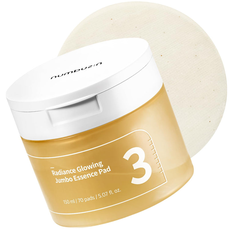 numbuzin No.3 Toner Pads | Radiance Glowing Jumbo Essence Pad | Clear Glass Skin, Skin Radiance, Texture Care | Biodegradable Vegan Pads, Fermented Ingredients, Niacinamide | 70 pads/150ml