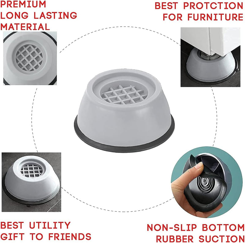 COOLBABY Petra Washer Dryer Anti Vibration Pads With Suction Cup Feet, Fridge Washing Machine Leveling Feet Anti Walk Pads Shock Absorber Furniture Lifting Base (4 Piece, Multicolour, Rubber, Round)