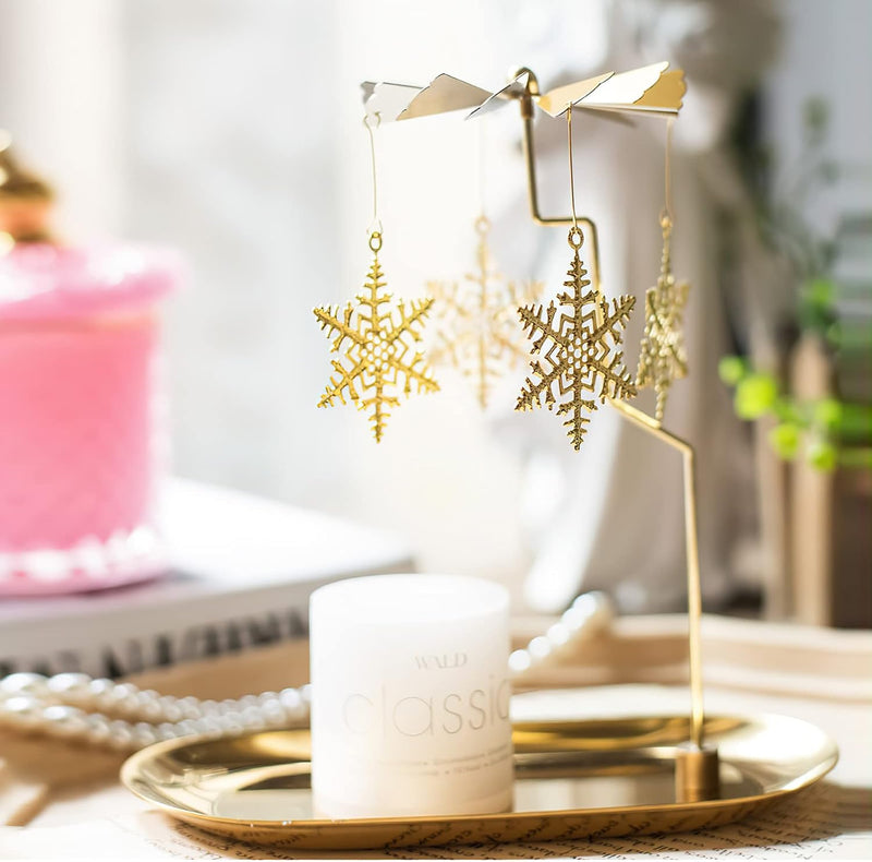 Creahaus Rotating Candle Holder with Tray, Gold Candle Spining Metal Holder for Christmas, Valentine's Day, Party Table Decor, Gift (Gold Carousel)