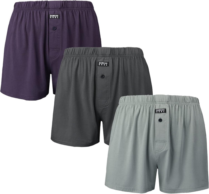 BAMBOO COOL Mens Boxers Short Classic Fit Soft Casual Underwear Loose Comfortable Breathable Boxer Shorts for Men 3 Pack