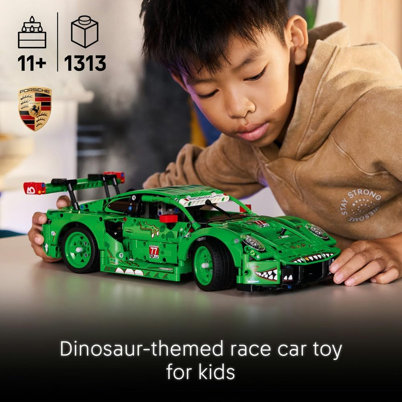 Technic Porsche 911 GT3 R REXY AO Racing Car Toy - Model Kit w/ 6-Cylinder Engine, Rear-Wheel Drive and Dinosaur Design - Gift for 11+ Year Old Boys & Motorsport Fans - 42224