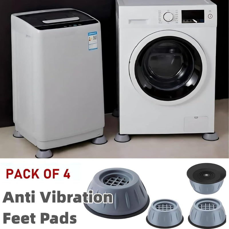 Universal Washing Machine Stand – Anti-Vibration Pads for Washer, Dryer, Refrigerator, Sofa, Desk & Stool | Noise Cancelling, Non-Slip Rubber Feet | Floor Protection & Stability | Pack of 4, Grey