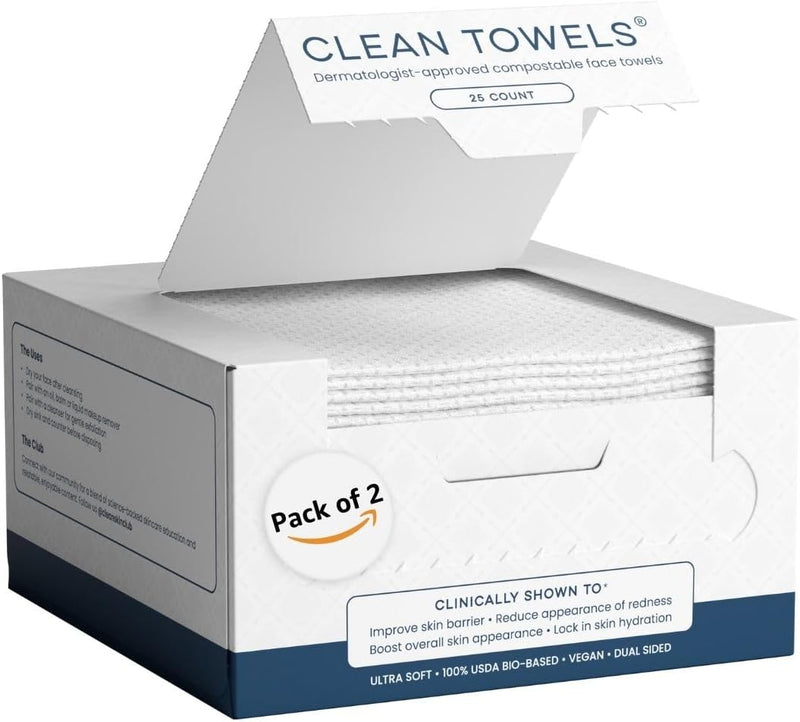 CLEAN SKIN CLUB Clean Towels | Worlds 1ST Biodegradable Face Towel | Disposable Makeup Removing Wipes | Dermatology Tested & Approved | 100% Organic & Cruelty Free | Super Soft For Sensitive Skin