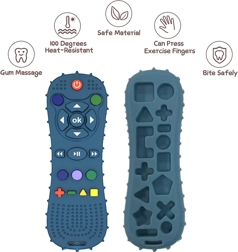 Nakital Remote teether for Baby, Soft Chew Toys with TV Remote Control Shape, Early Educational Sensory Toy for Babies Teething Relief and Soothe Sore Gum Infant Teether for 3-12 Months Blue