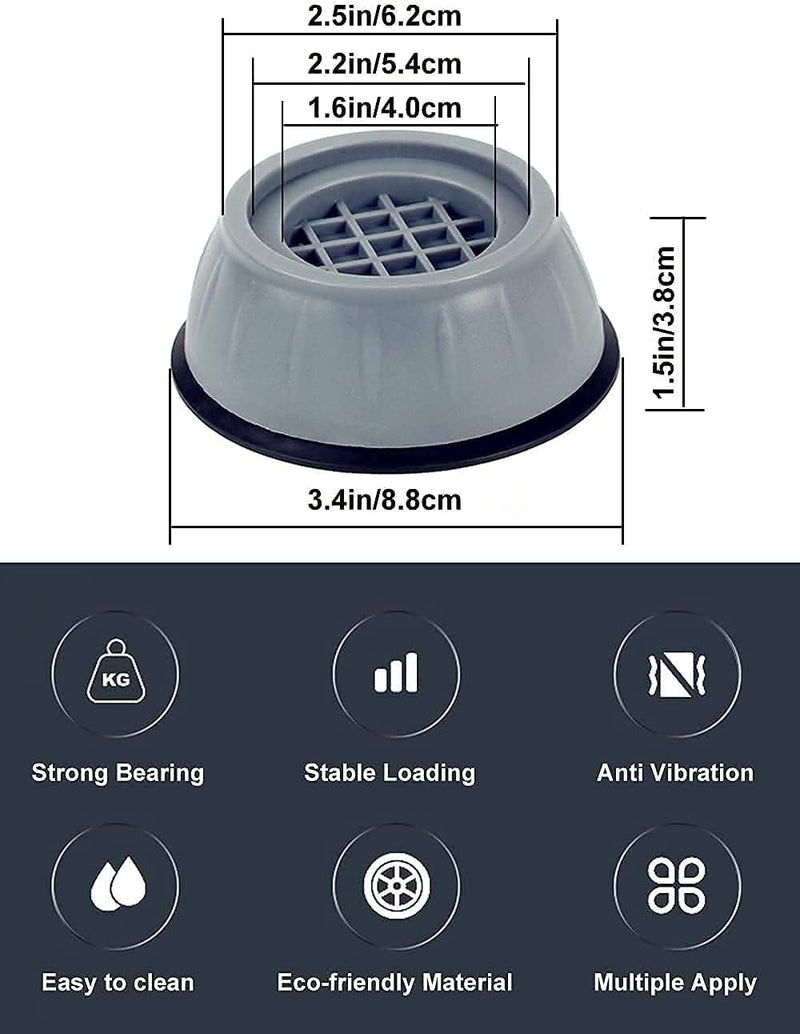 TAXARK 4Pc Washer Dryer Anti Vibration Pads with Suction Cup Feet, Fridge Washing Machine Leveling Feet Anti Walk Pads Shock Absorber Furniture Lifting Base (Multi)