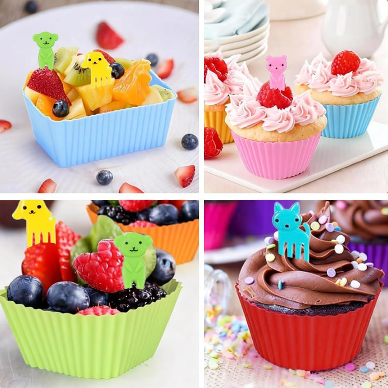 60 PCS Silicone lunch box dividers, reusable bento accessories, silicone cupcake liners, children's bento box accessories with forks, used for school, work, and travel