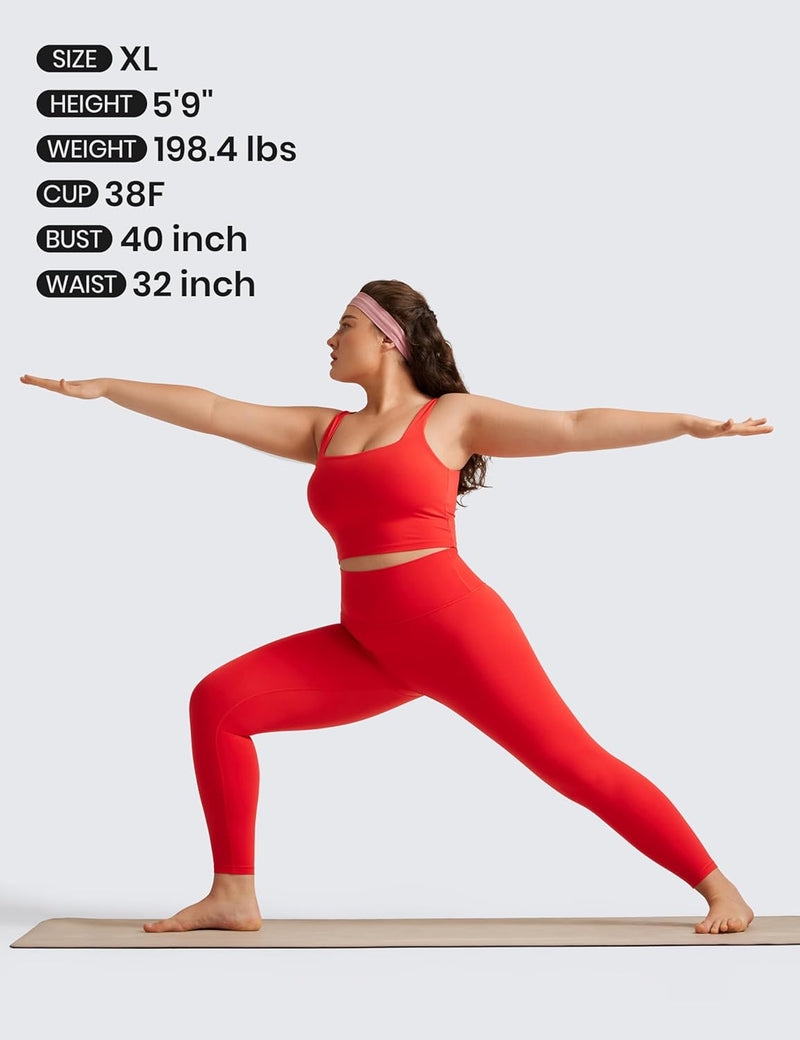 CRZ YOGA Butterluxe Womens Square Neck Longline Sports Bra - Workout Crop Tank Tops Padded Yoga Camisole with Built in Pads