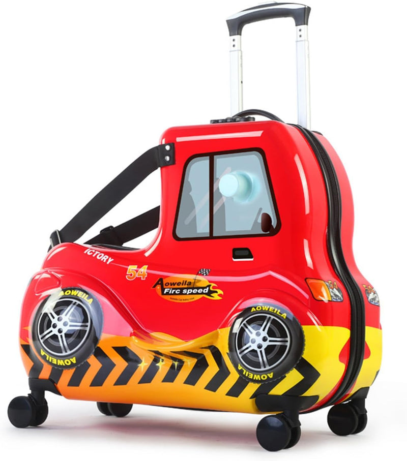 Kids Luggage Traveling Ride-On Suitcase, Children's Unique Design Ride-On Luggage - Available in 20-Inch and 24-Inch Sizes (Bee Duck Yellow, 20inch) - 24inch Speed Car Red