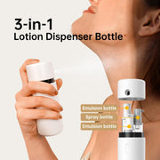 Travel Dispenser Bottle 3-in-1 Leak-proof Cosmetic Containers Refillable Pump Bottle Kit, Use for Liquid, Lotion, Shampoo, (2PCS Lotion Bottles 1PCS Spray Bottle) - White