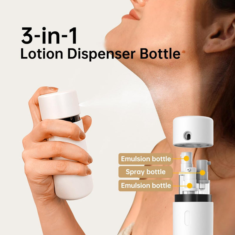 Travel Dispenser Bottle 3-in-1 Leak-proof Cosmetic Containers Refillable Pump Bottle Kit, Use for Liquid, Lotion, Shampoo, (2PCS Lotion Bottles 1PCS Spray Bottle) - White