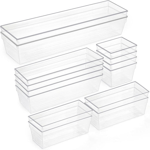 SKY-TOUCH 28PCS Drawer Organiser Trays,4 Size Clear Plastic Desk Storage Boxes,Makeup Organizer Trays,for Bathroom ,Vanity, Storage Bins ,Makeup, Bedroom, Kitchen Cupboard, Gadgets & Utensils - 28PCS Drawer Organiser Trays