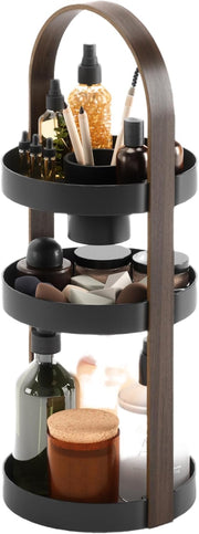 Umbra 3-Tier Cosmetic Organiser with Removable Makeup Brush Holder, Black/Walnut, One Size - Black/Walnut One Size
